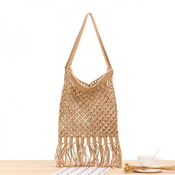 Cotton Cord Daisy Chain Tote Bag With Braided Handles and Tassels