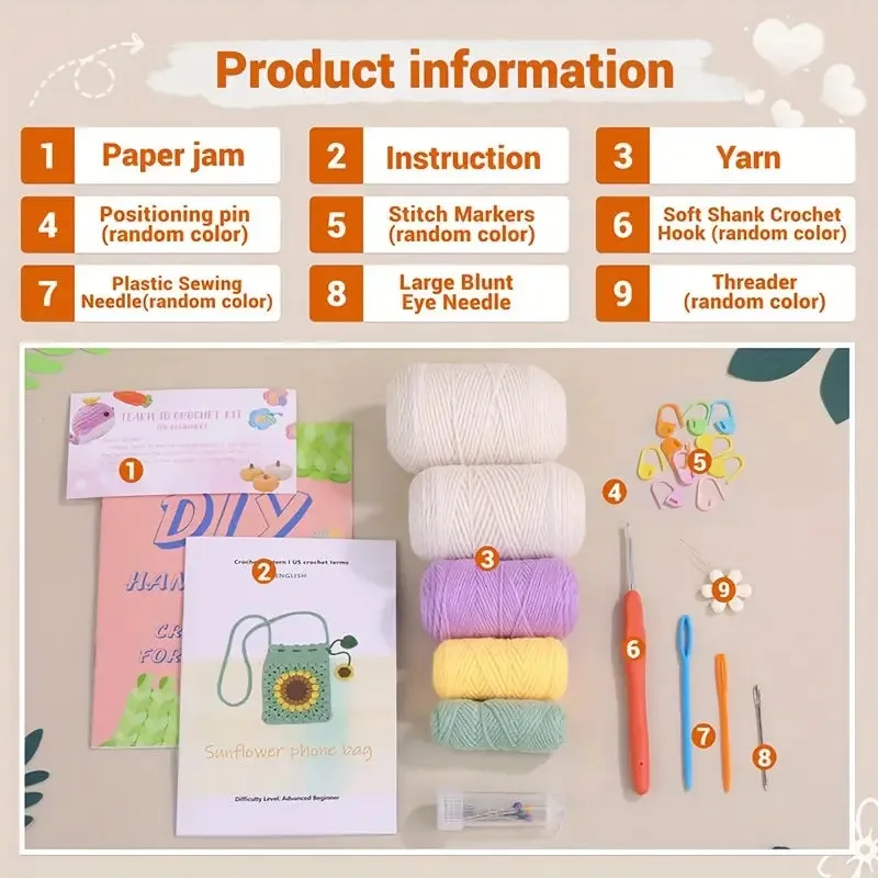 Crochet Kit - Small Sunflower  Bag