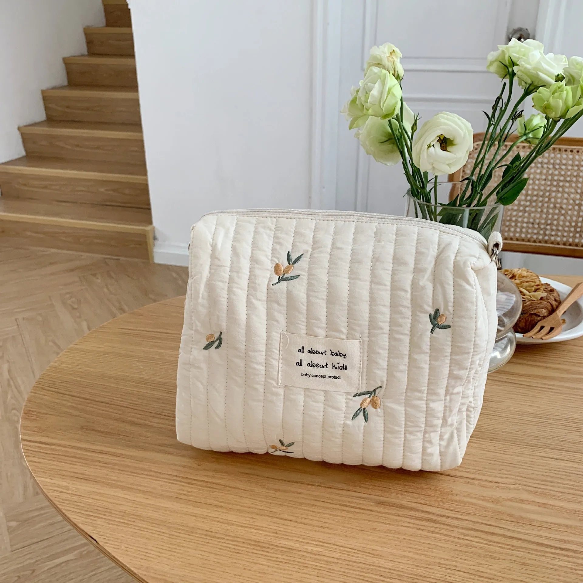 Cute Kawaii Bear Rabbit Floral Nappy Bag, Large Makeup Bag,Stylish Diaper bag, EPram Bag