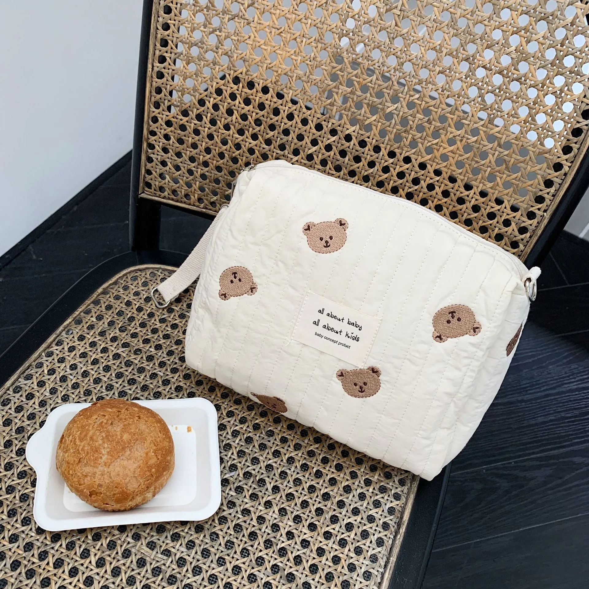 Cute Kawaii Bear Rabbit Floral Nappy Bag, Large Makeup Bag,Stylish Diaper bag, EPram Bag