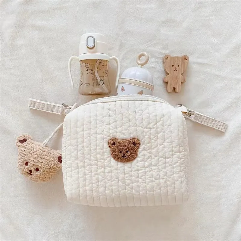 Cute Kawaii Bear Rabbit Floral Nappy Bag, Large Makeup Bag,Stylish Diaper bag, EPram Bag
