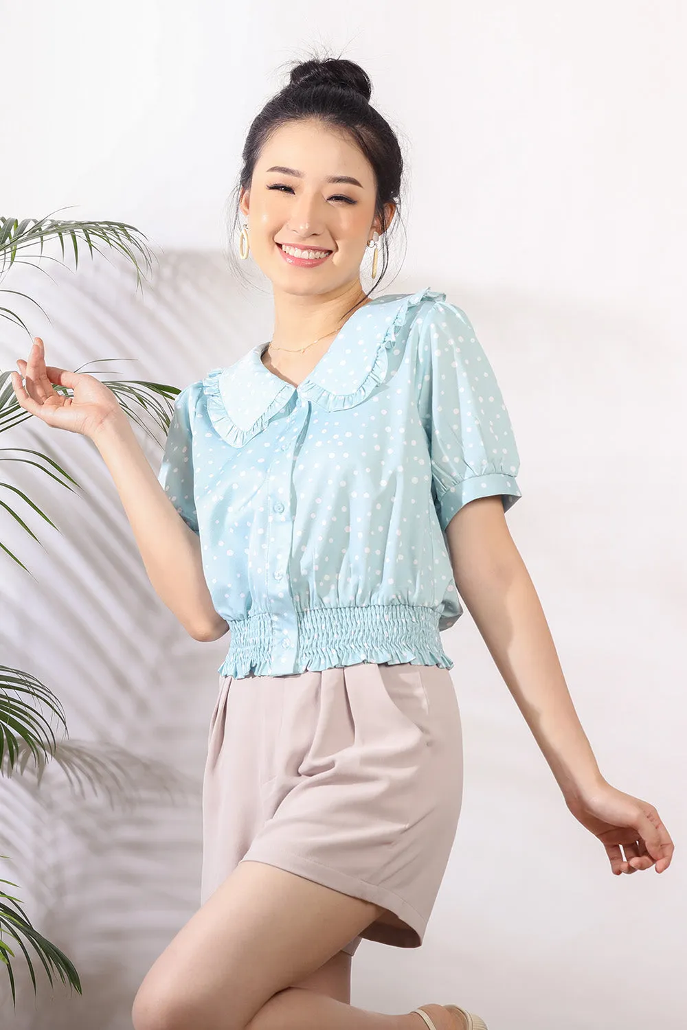 Daniella Polka Dots Top in Mint