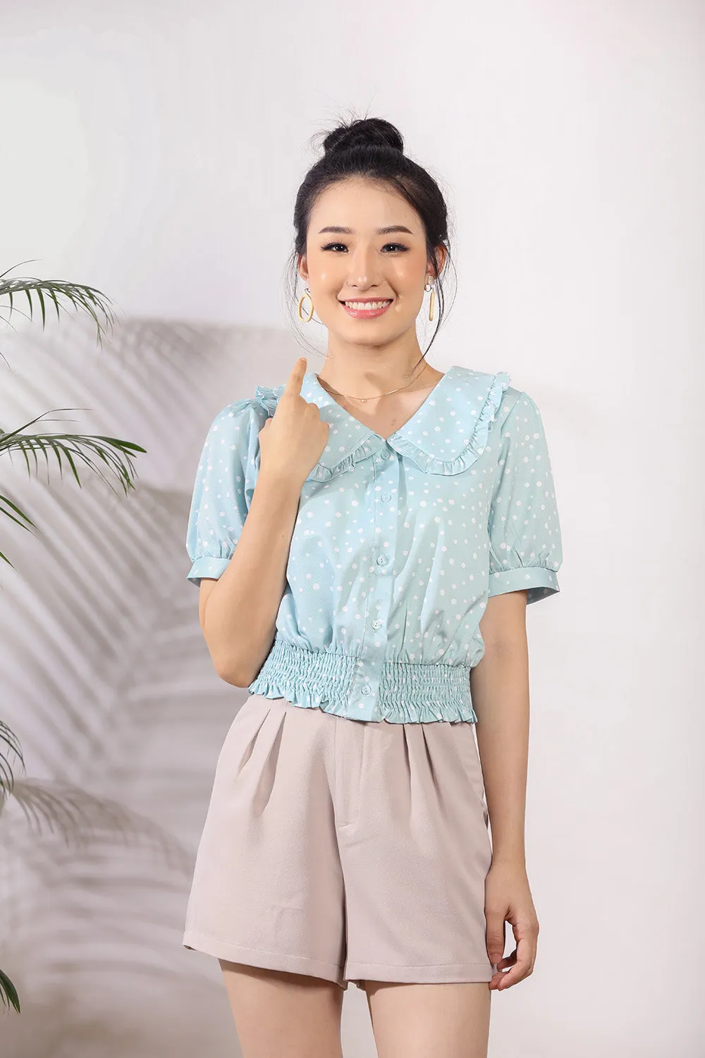 Daniella Polka Dots Top in Mint