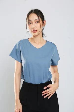 Danna V-Neck Top in Slate Blue