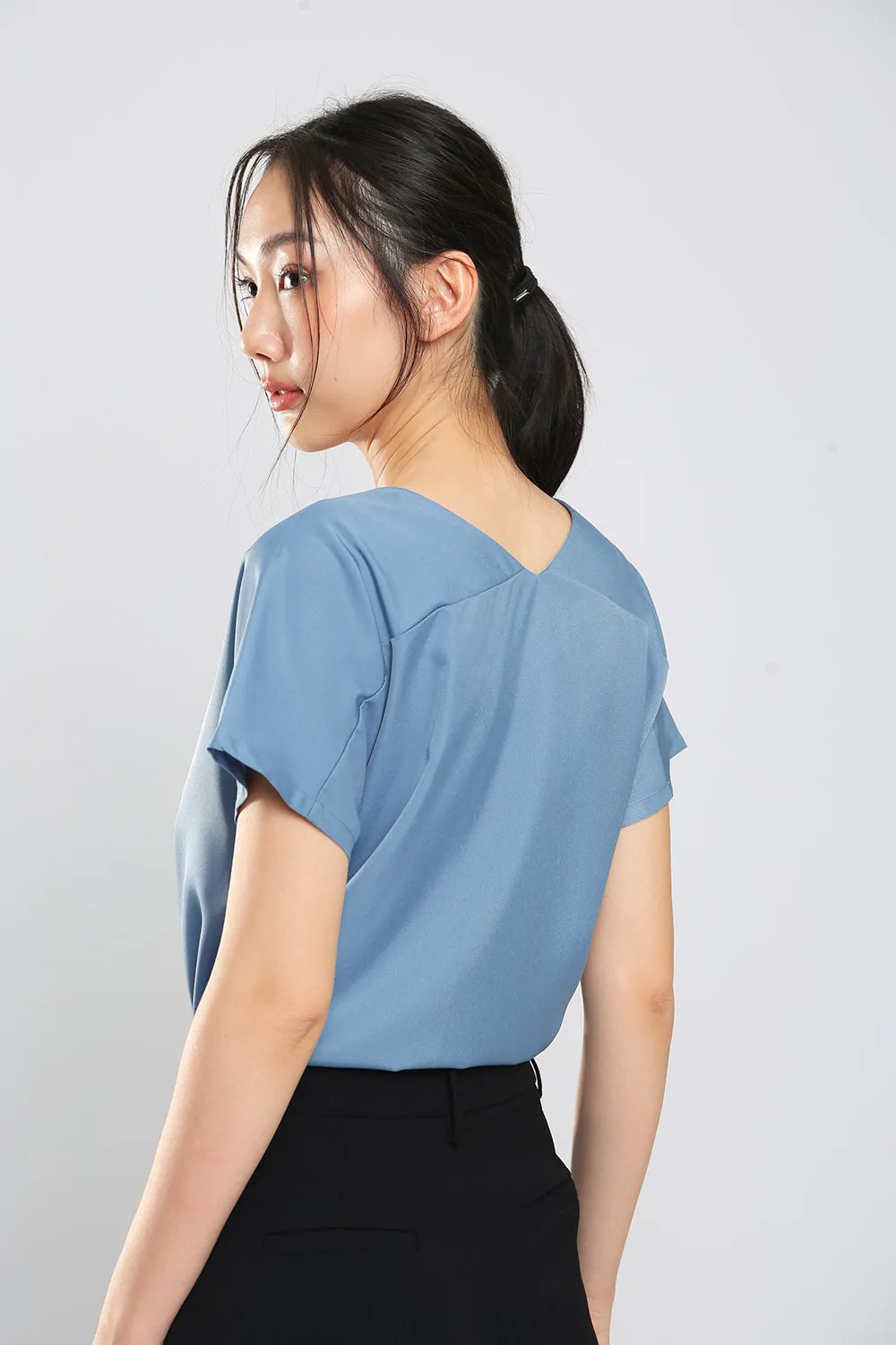 Danna V-Neck Top in Slate Blue