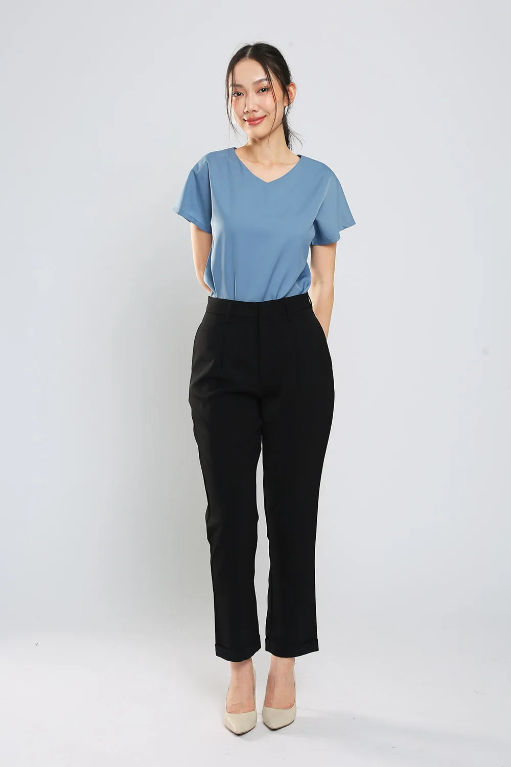 Danna V-Neck Top in Slate Blue