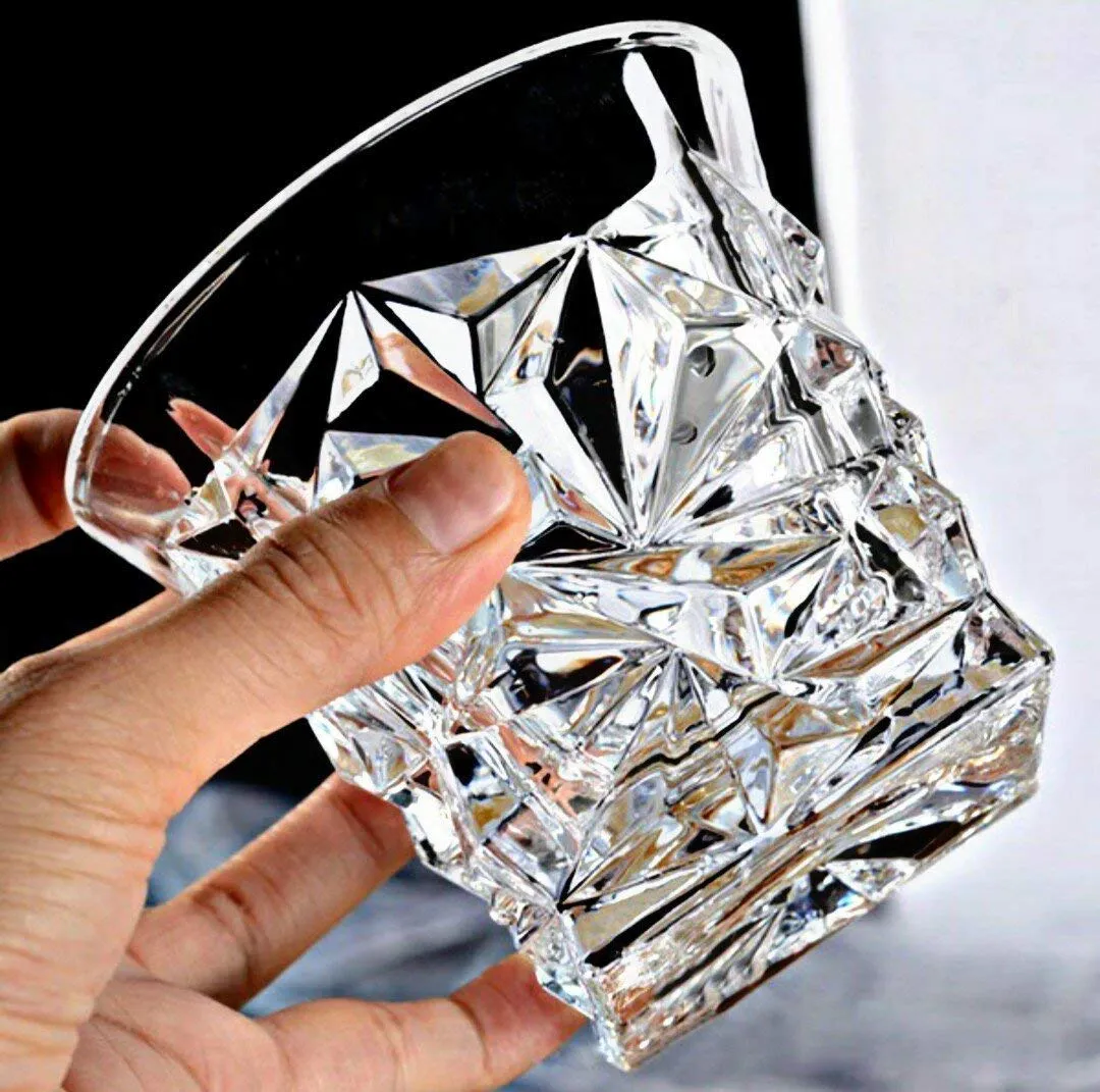 DIAMOND CUT WHISKEY GLASS SET OF 6   FREE PEG MEASURE