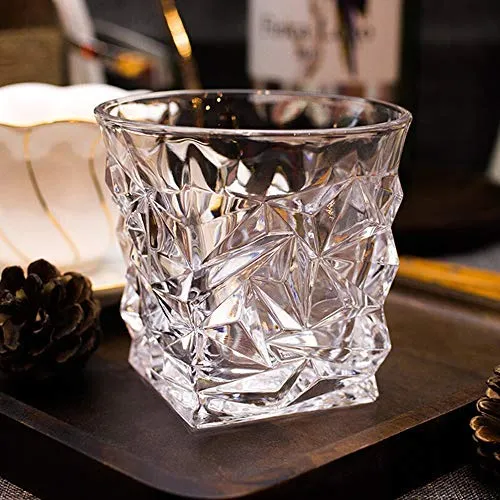 DIAMOND CUT WHISKEY GLASS SET OF 6   FREE PEG MEASURE