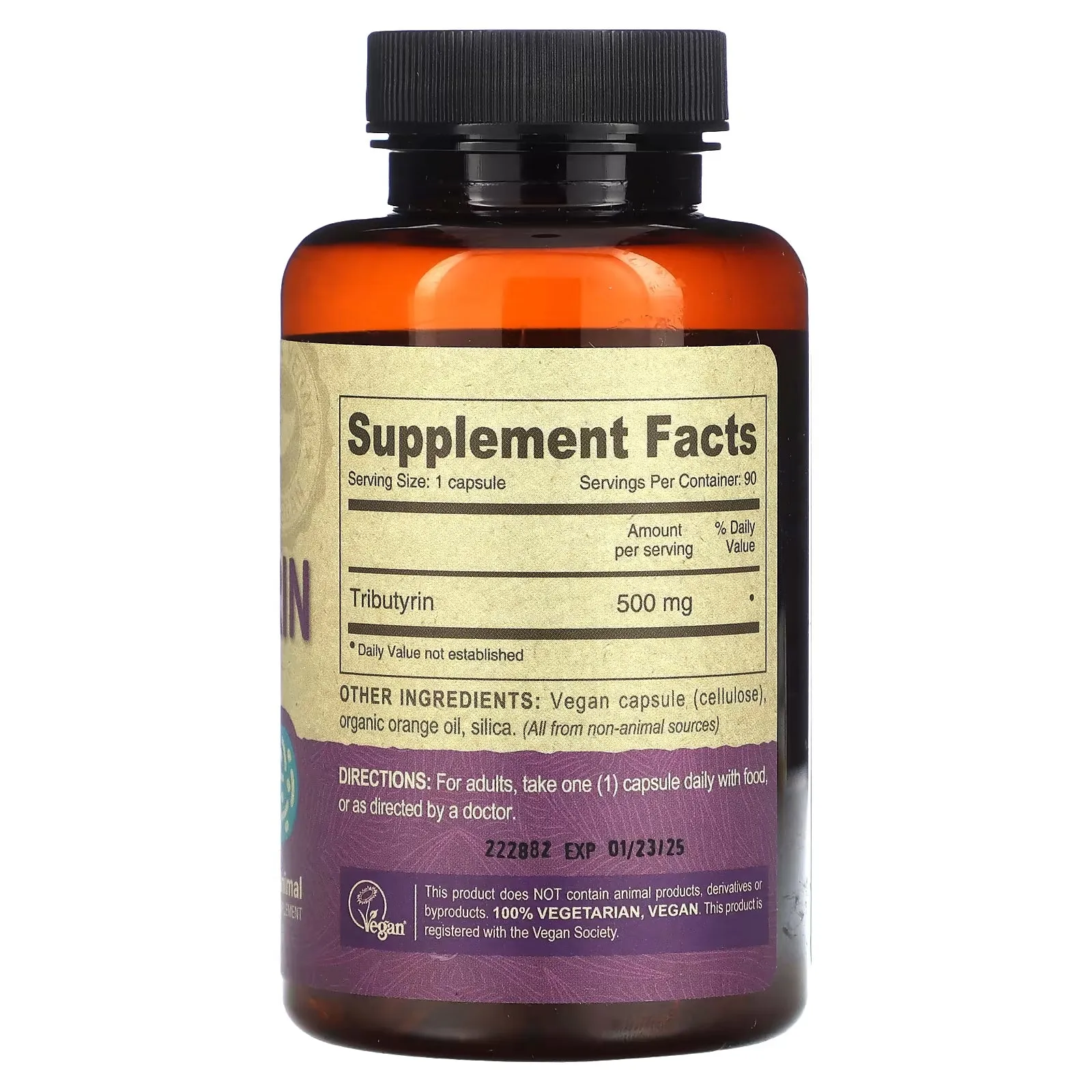 Dietary Supplement Deva Vegan Tributyrin 500 mg, 90 Vegan Capsules