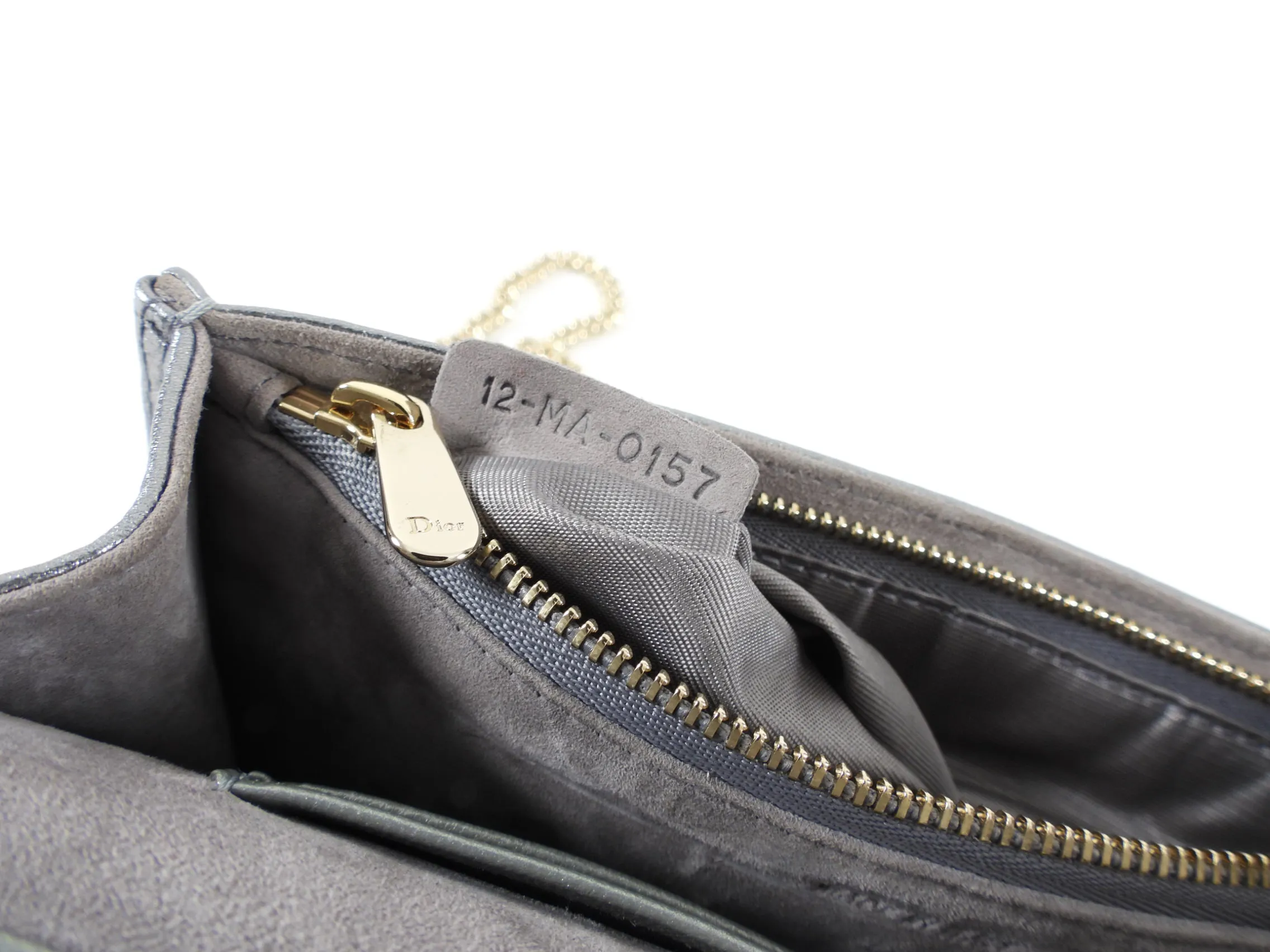 Diorama Metallic Grey Silver Calf Crossbody Wallet on Chain Bag