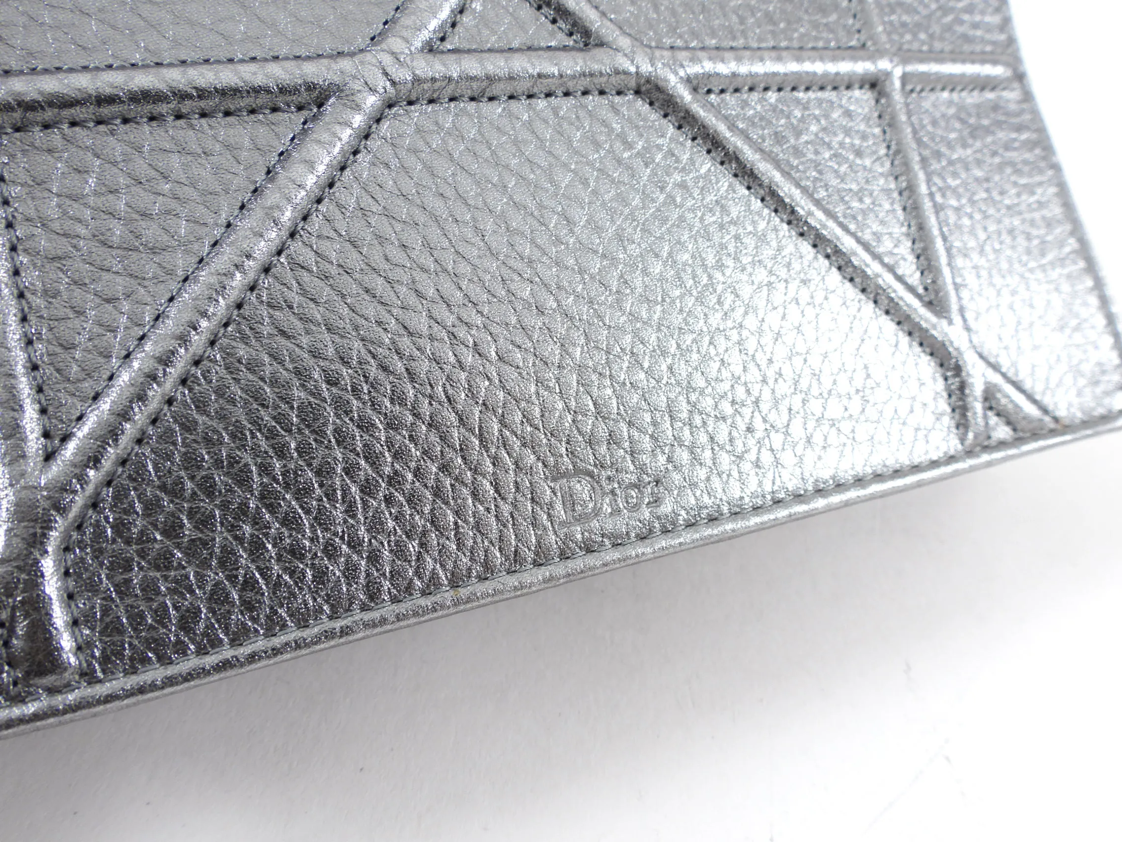 Diorama Metallic Grey Silver Calf Crossbody Wallet on Chain Bag