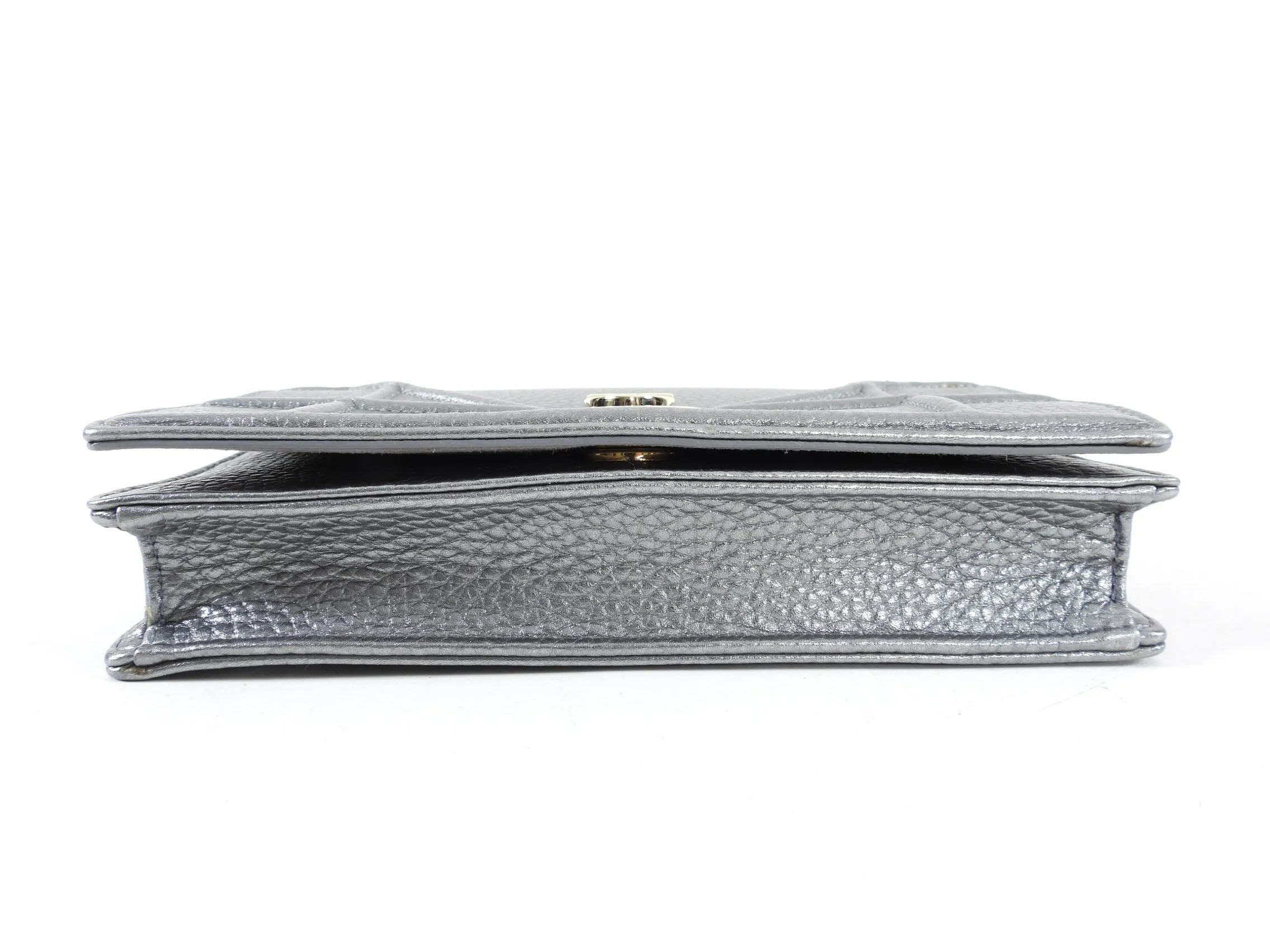Diorama Metallic Grey Silver Calf Crossbody Wallet on Chain Bag