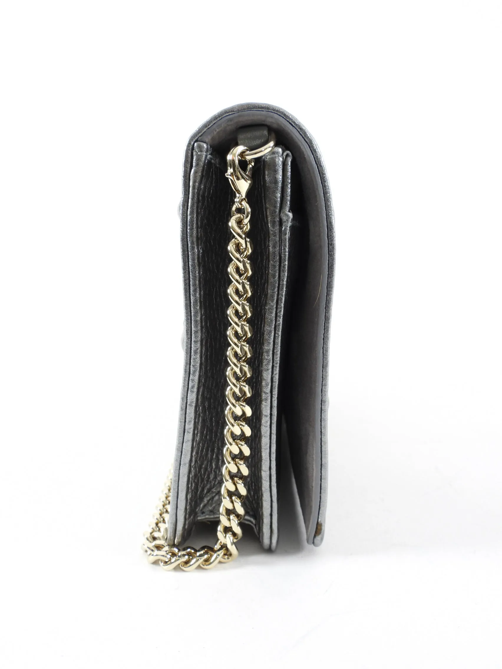 Diorama Metallic Grey Silver Calf Crossbody Wallet on Chain Bag