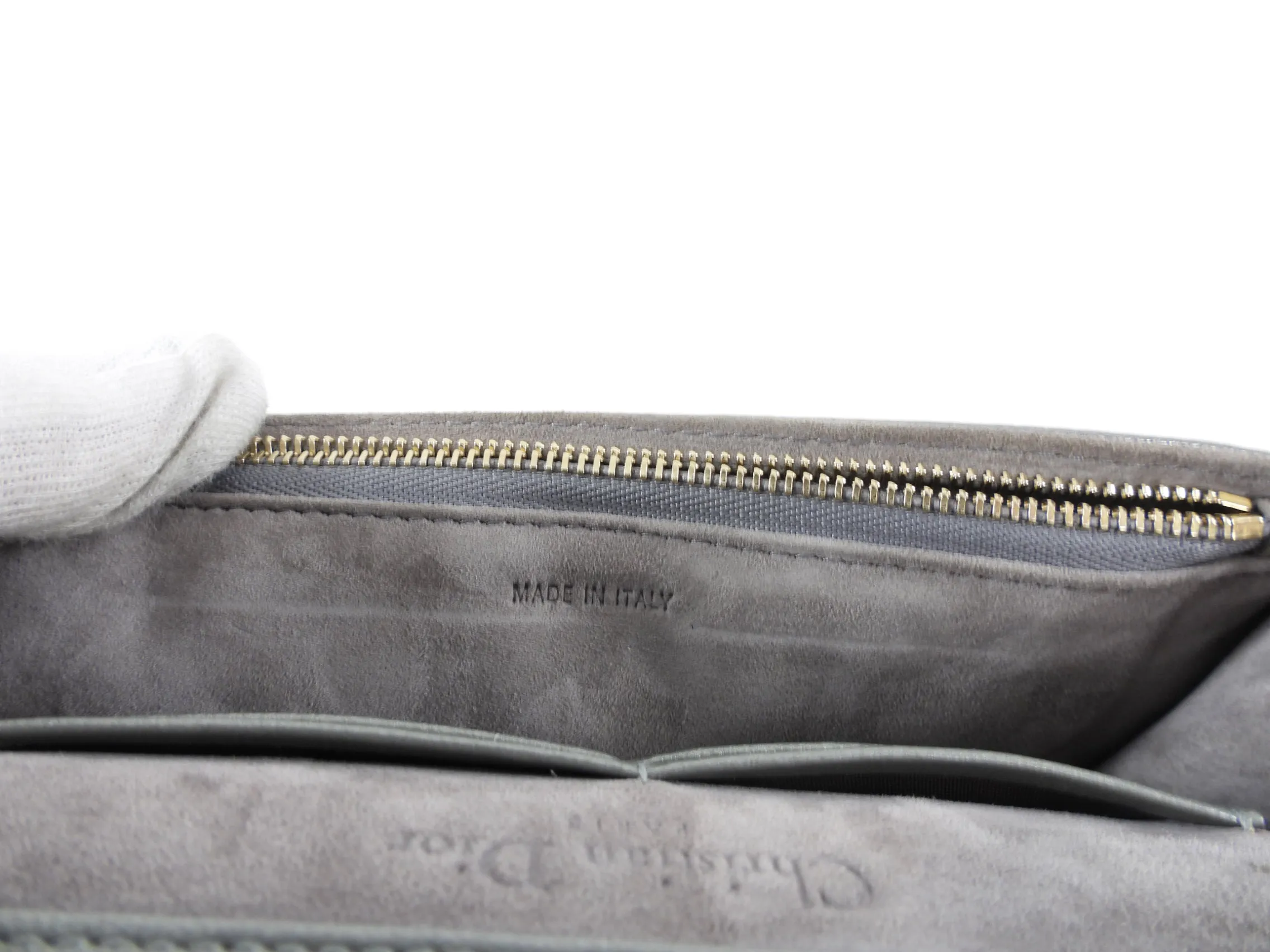 Diorama Metallic Grey Silver Calf Crossbody Wallet on Chain Bag