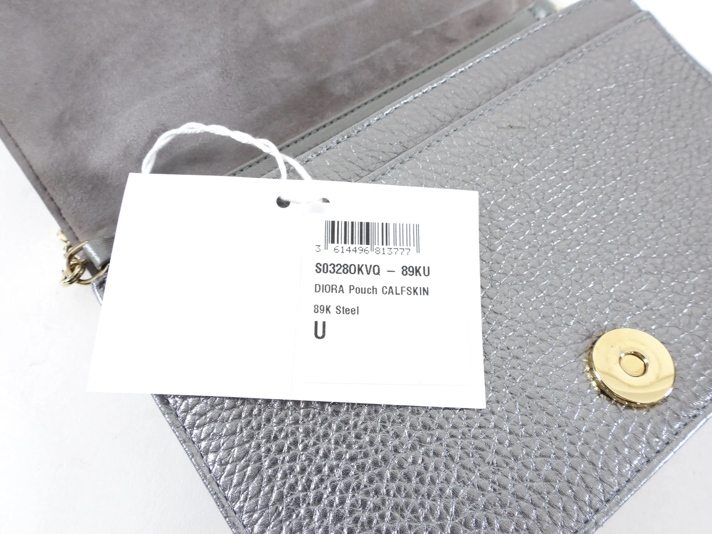 Diorama Metallic Grey Silver Calf Crossbody Wallet on Chain Bag