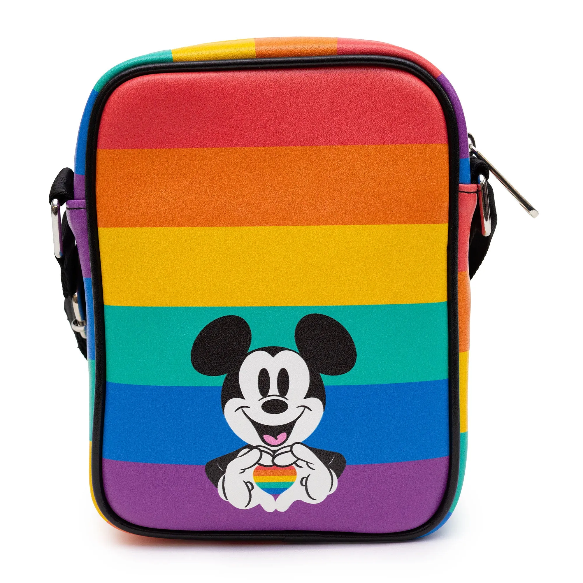 Disney Bag and Wallet Combo, Mickey Mouse Pride Happy Face Close Up, Rainbow Stripe, Vegan Leather