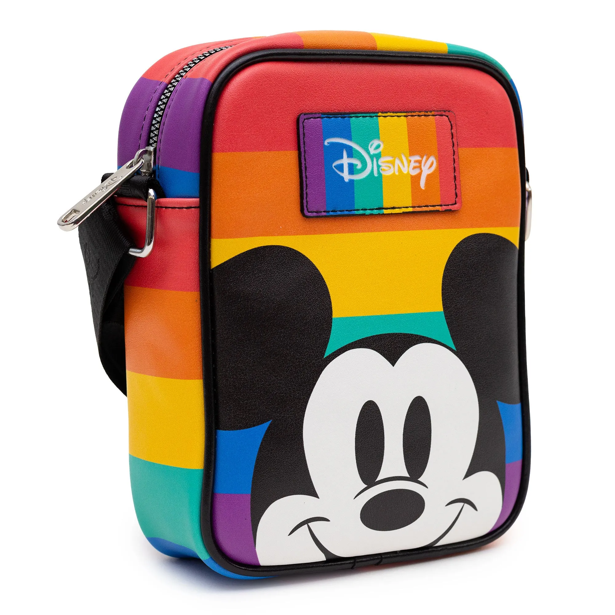 Disney Bag and Wallet Combo, Mickey Mouse Pride Happy Face Close Up, Rainbow Stripe, Vegan Leather