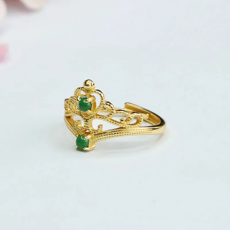 Double Layer Sterling Silver Jade Crown Ring