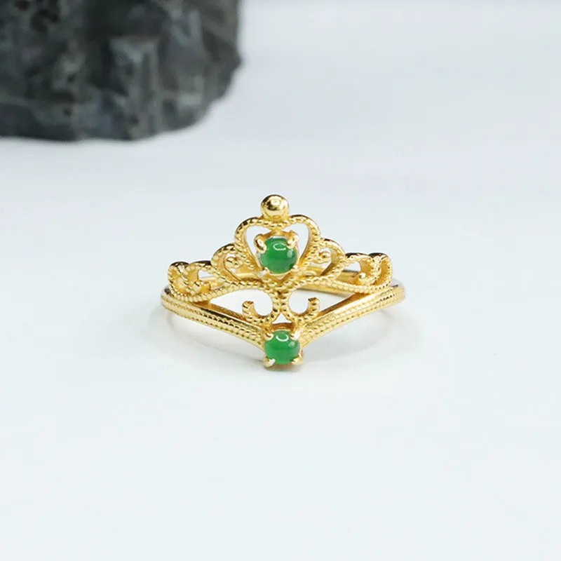 Double Layer Sterling Silver Jade Crown Ring