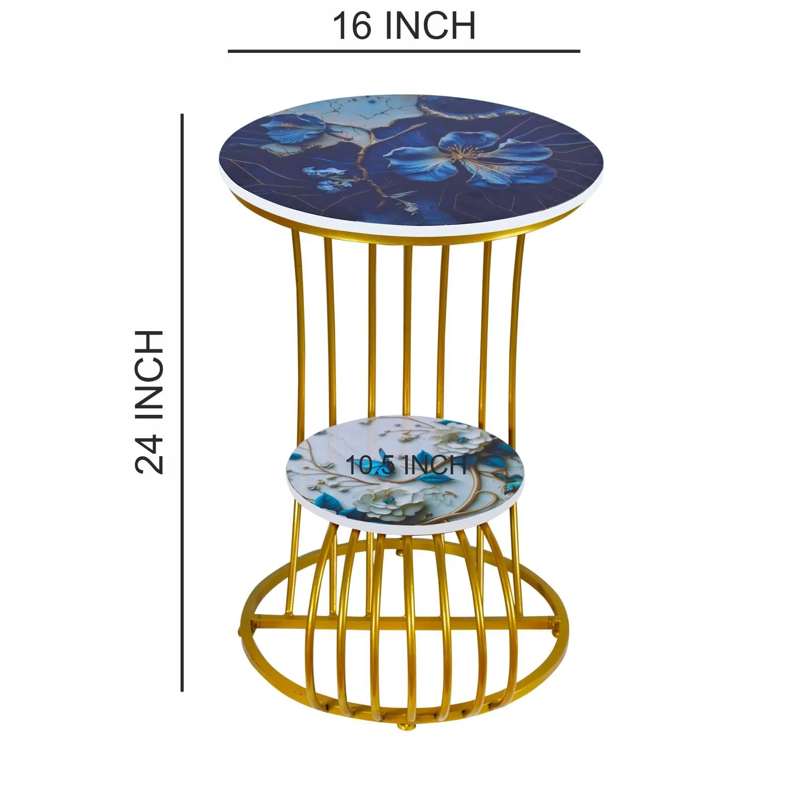 EDIDEUENICA Home Living Decor Coffee Table: Elegant Floral Coffee Table Simple Modern Bedside Cabinet Small Round Table MDF Top Metal Table Living Room Sofa-Golden/Printed