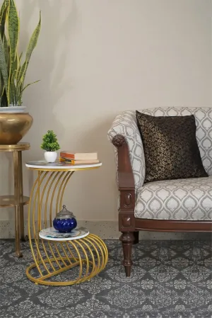 EDIDEUENICA Home Living Decor Coffee Table: Elegant Floral Coffee Table Simple Modern Bedside Cabinet Small Round Table MDF Top Metal Table Living Room Sofa-Golden/Printed