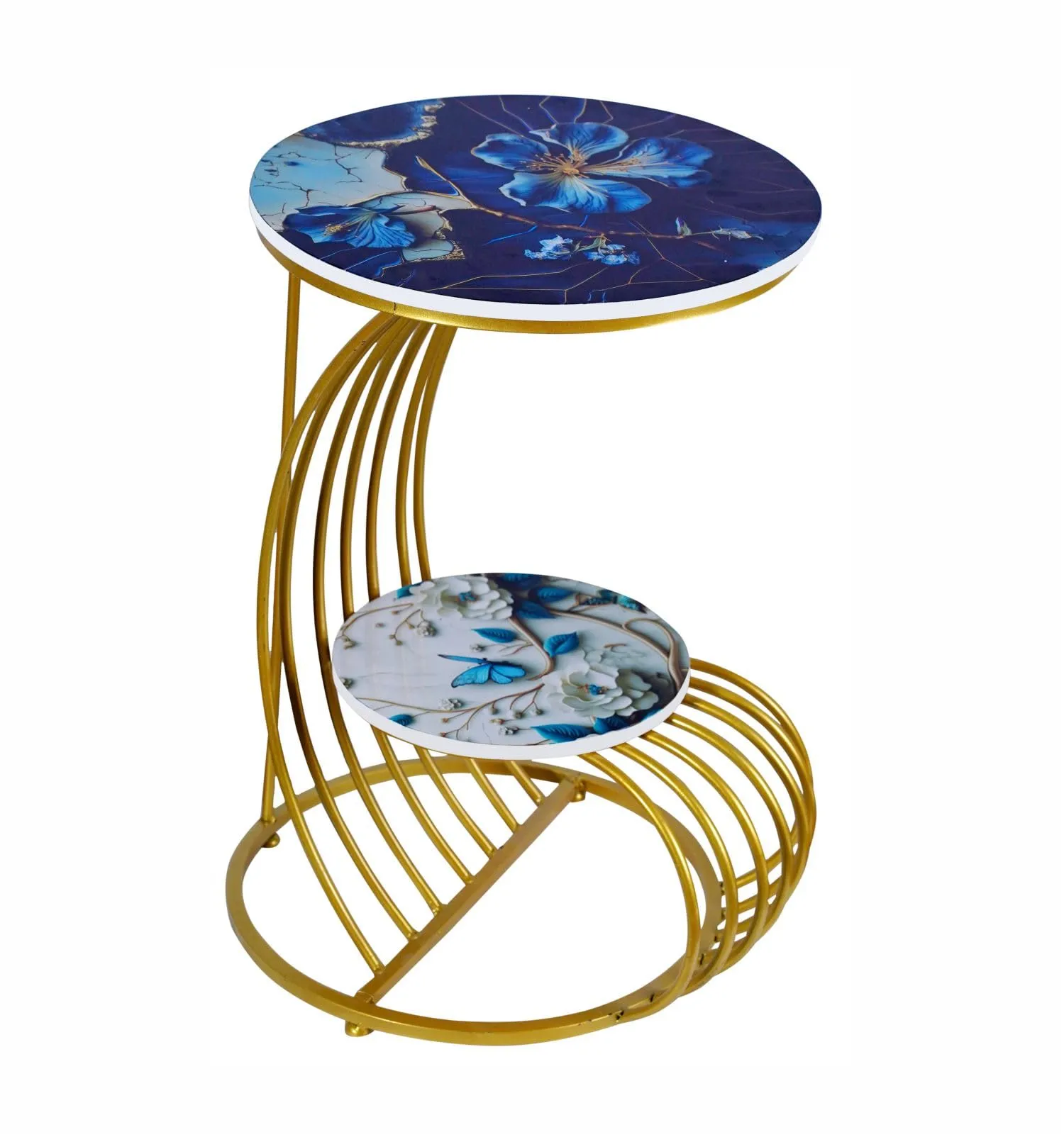EDIDEUENICA Home Living Decor Coffee Table: Elegant Floral Coffee Table Simple Modern Bedside Cabinet Small Round Table MDF Top Metal Table Living Room Sofa-Golden/Printed