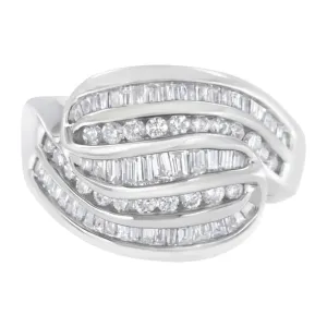 Elegant 14KT White Gold Diamond Bypass Ring with Dazzling Multi-Stone Accents (1 CTT, H-I Color, SI1-SI2)