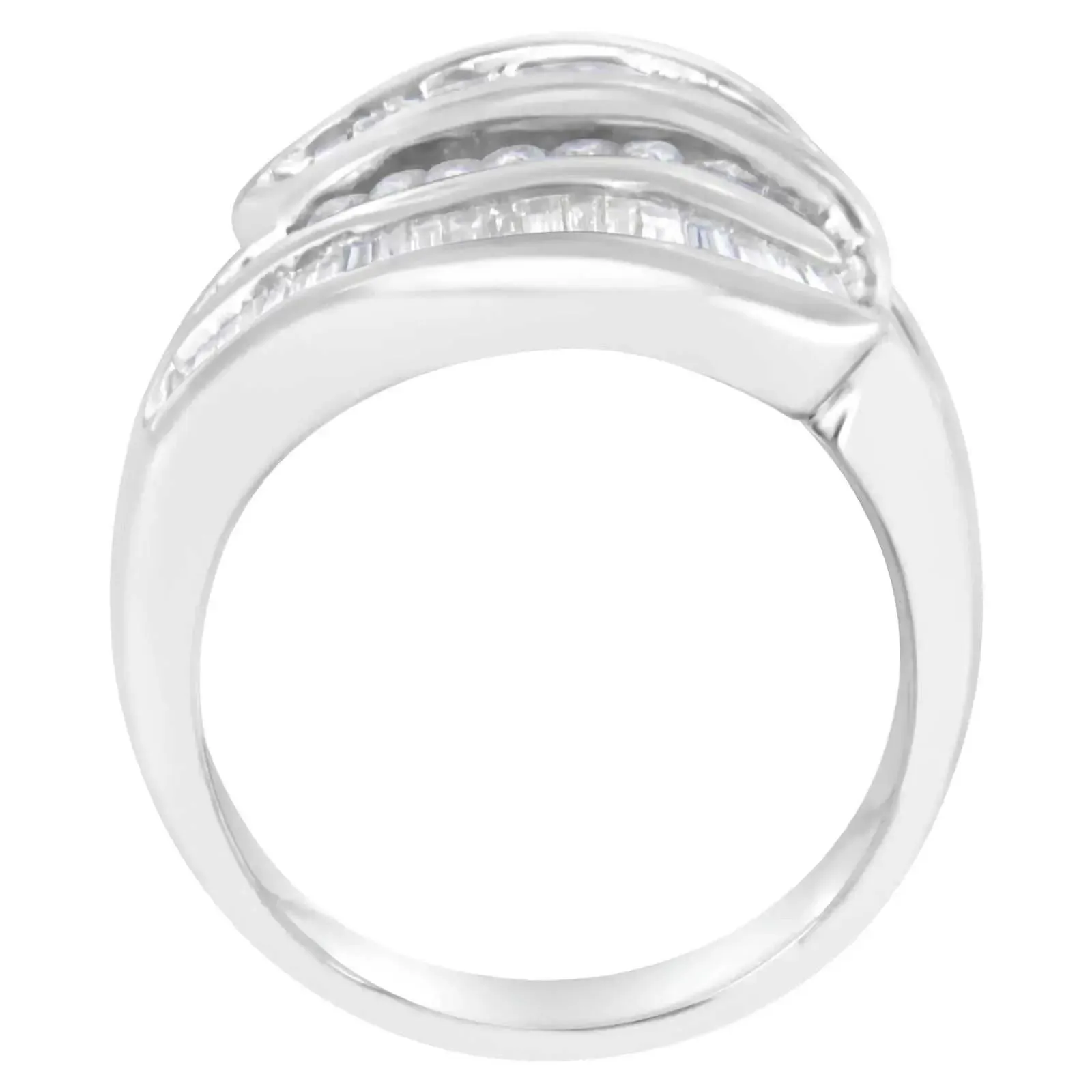 Elegant 14KT White Gold Diamond Bypass Ring with Dazzling Multi-Stone Accents (1 CTT, H-I Color, SI1-SI2)