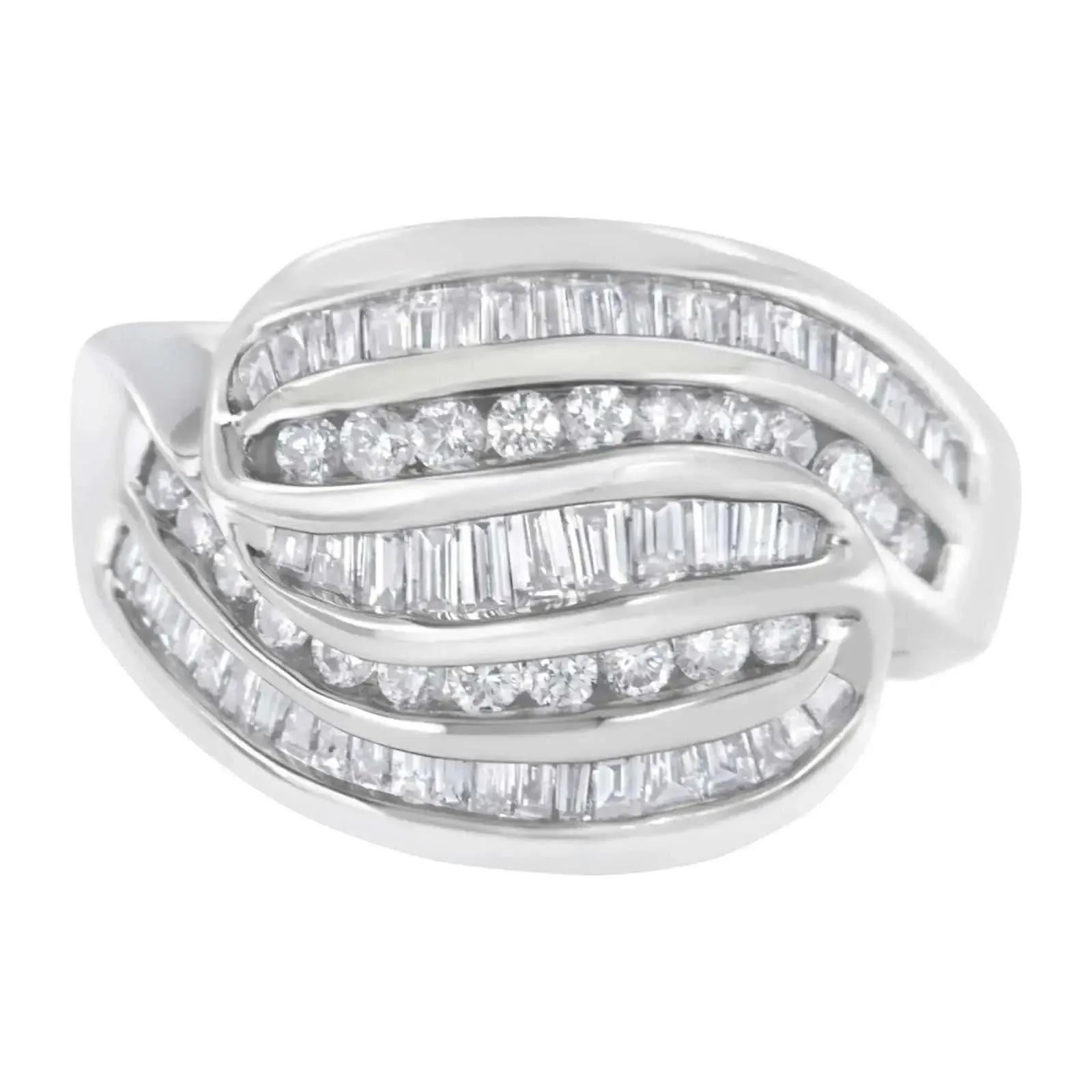 Elegant 14KT White Gold Diamond Bypass Ring with Dazzling Multi-Stone Accents (1 CTT, H-I Color, SI1-SI2)