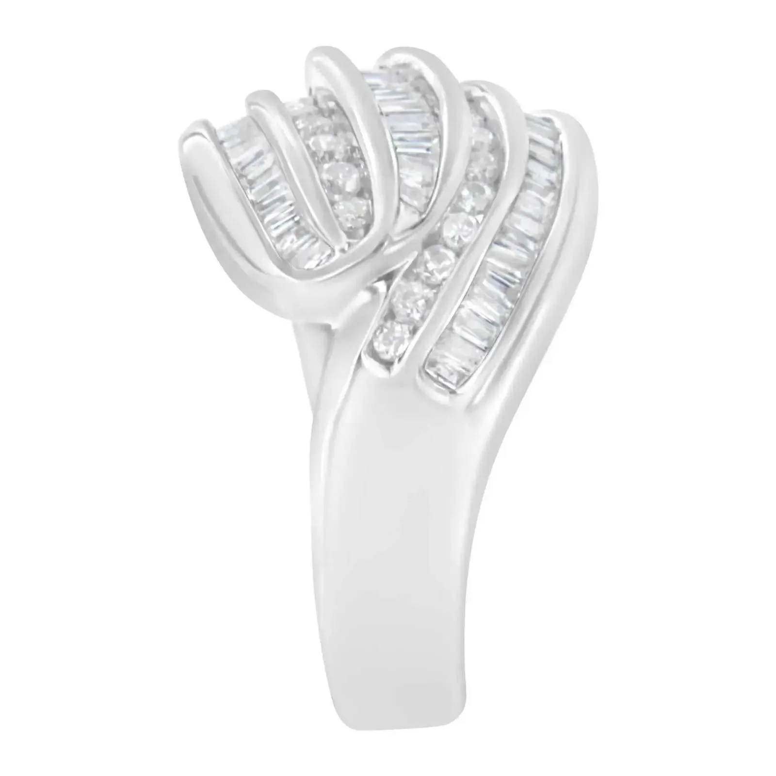 Elegant 14KT White Gold Diamond Bypass Ring with Dazzling Multi-Stone Accents (1 CTT, H-I Color, SI1-SI2)