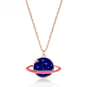 Enamel Blue Planet Pendant Sterling Silver Necklace