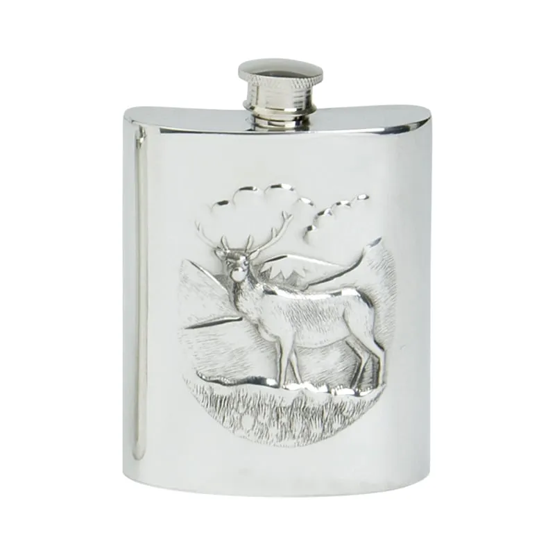 English Pewter Flask w/ Stag Scene