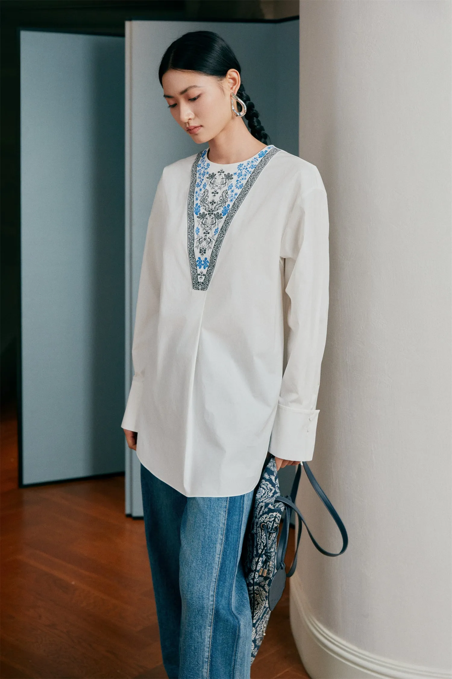 EP YAYING Loose Embroidered Shirt