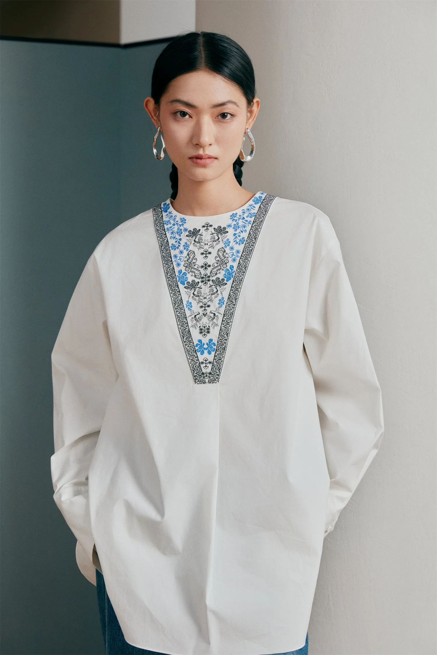 EP YAYING Loose Embroidered Shirt