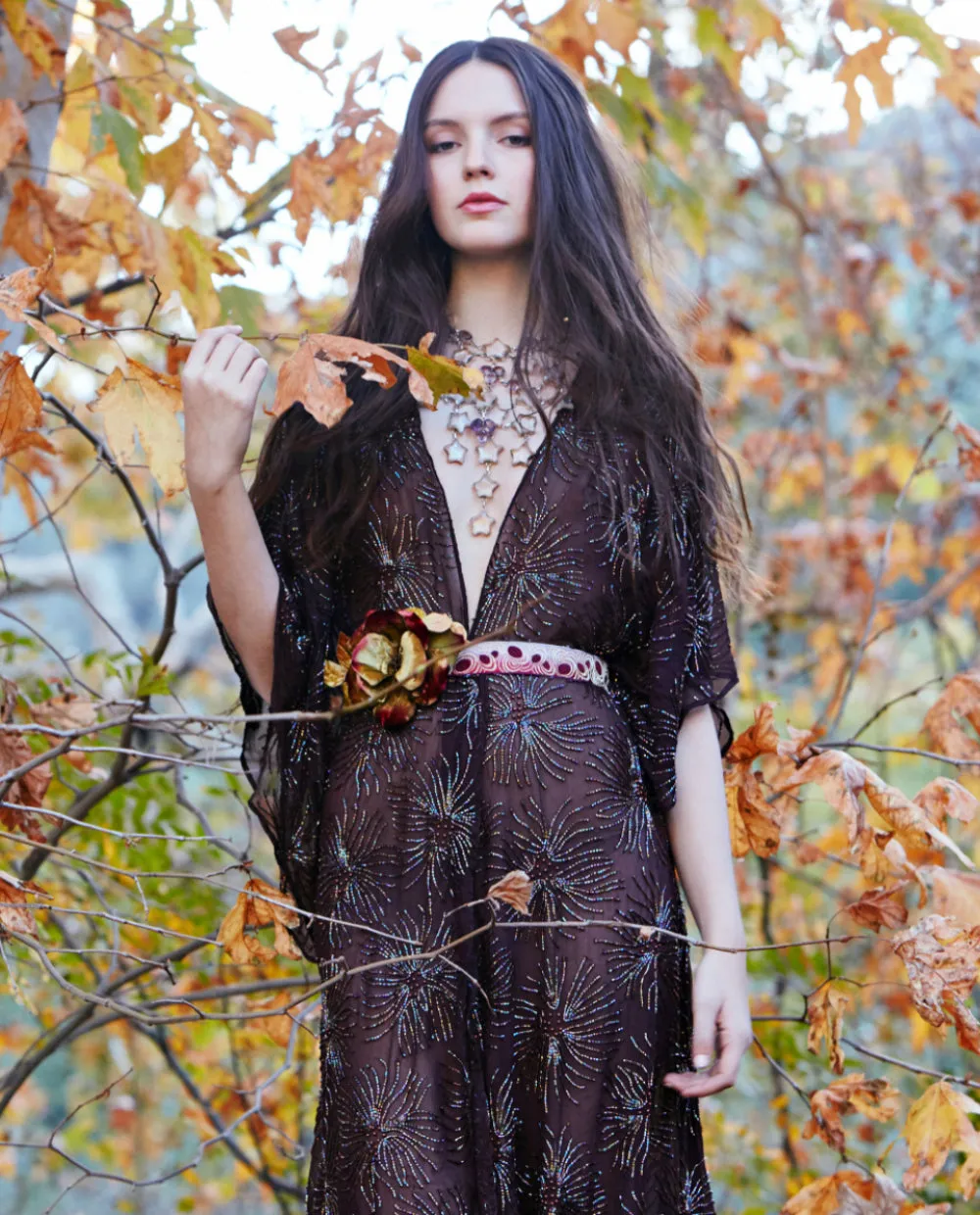 ESMERELDA SILK CHIFFON BEADED KIMONO