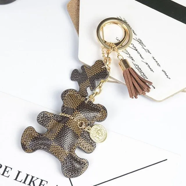 Fashion Cute Bear Keychain Faux Leather