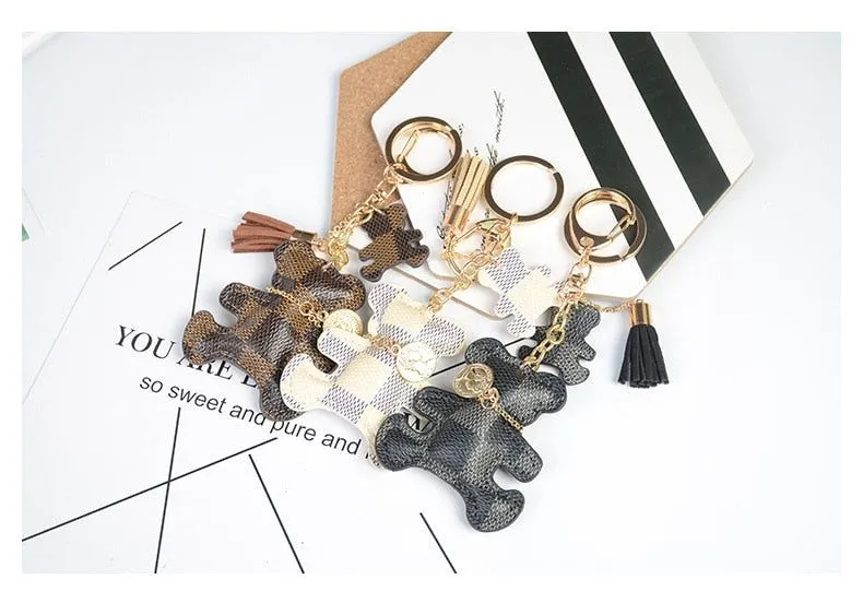 Fashion Cute Bear Keychain Faux Leather