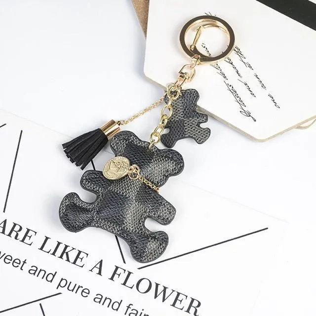 Fashion Cute Bear Keychain Faux Leather