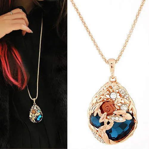 Fashion Long Necklace for Woman Fashion Gold Crystal Statement Colares Femininos Water Drop Collares