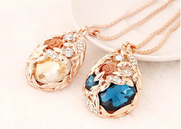 Fashion Long Necklace for Woman Fashion Gold Crystal Statement Colares Femininos Water Drop Collares