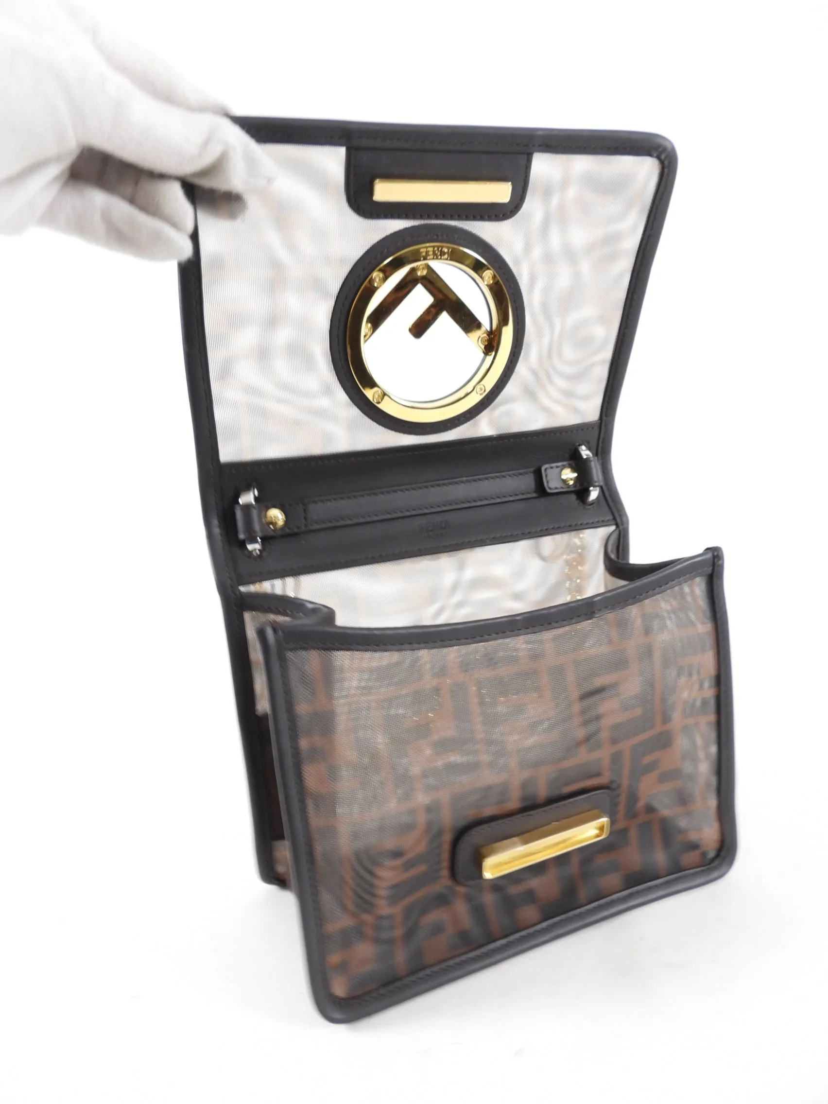 Fendi Kan I Zucca Logo Mesh Chain Strap Bag