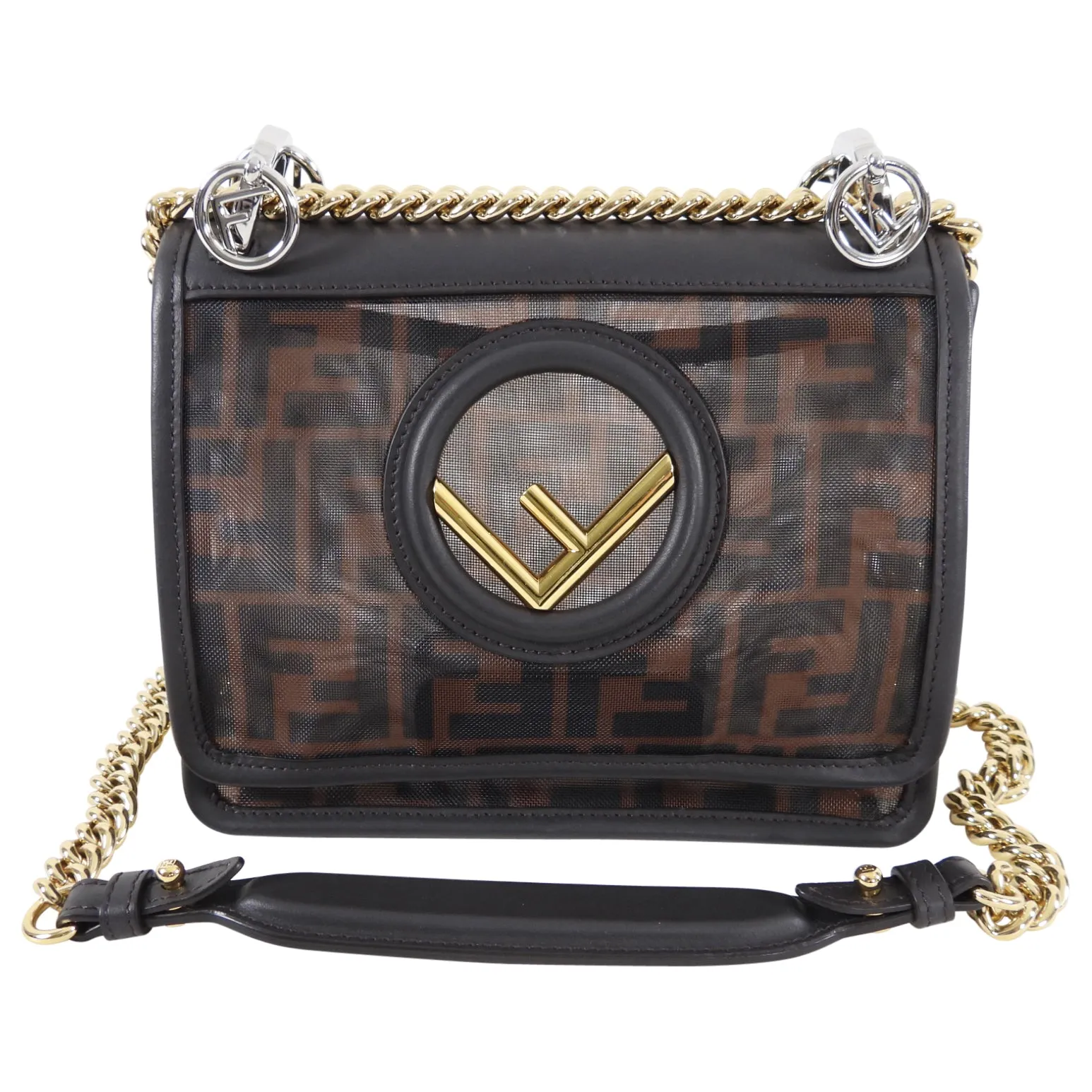Fendi Kan I Zucca Logo Mesh Chain Strap Bag