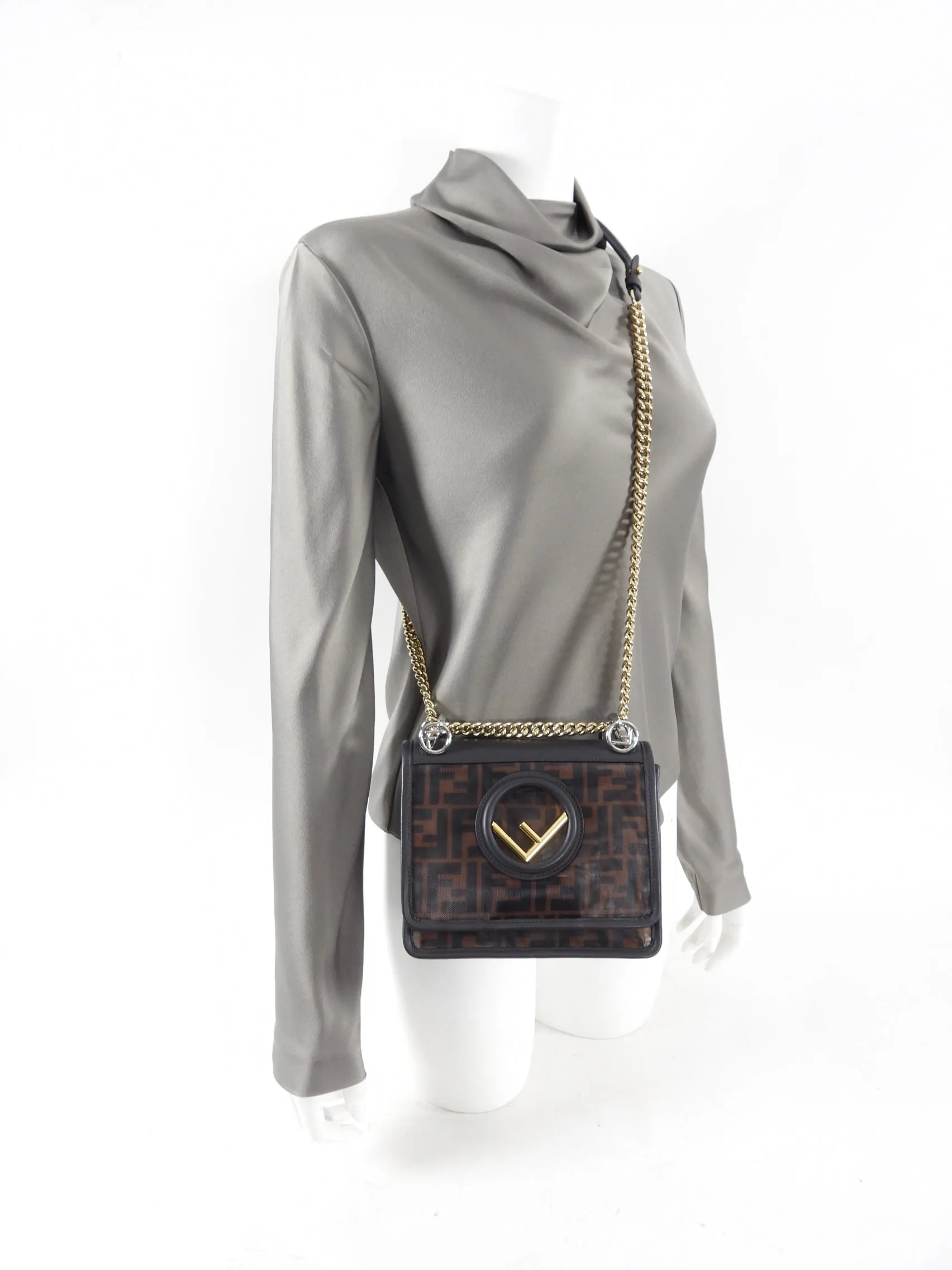 Fendi Kan I Zucca Logo Mesh Chain Strap Bag