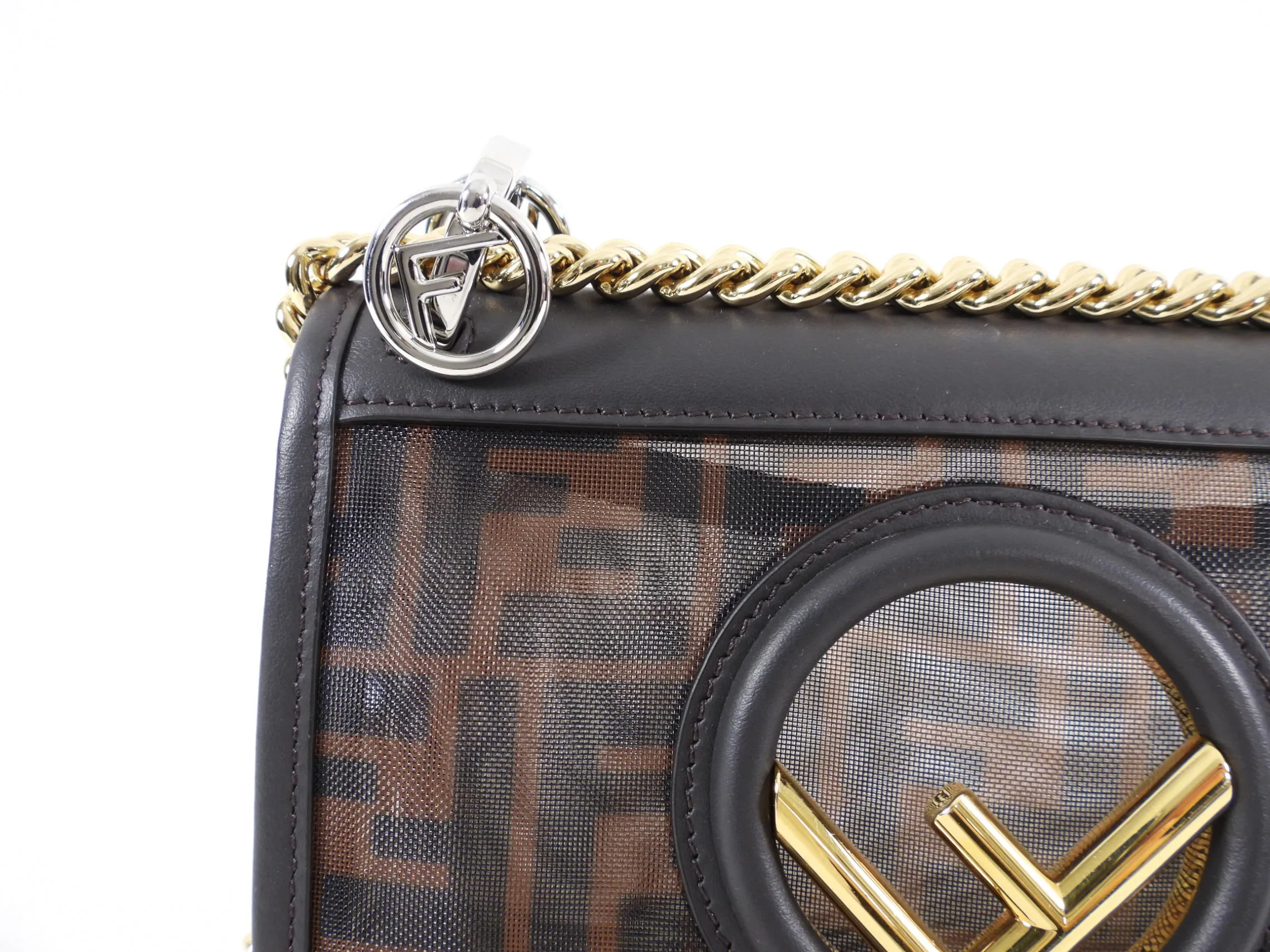 Fendi Kan I Zucca Logo Mesh Chain Strap Bag