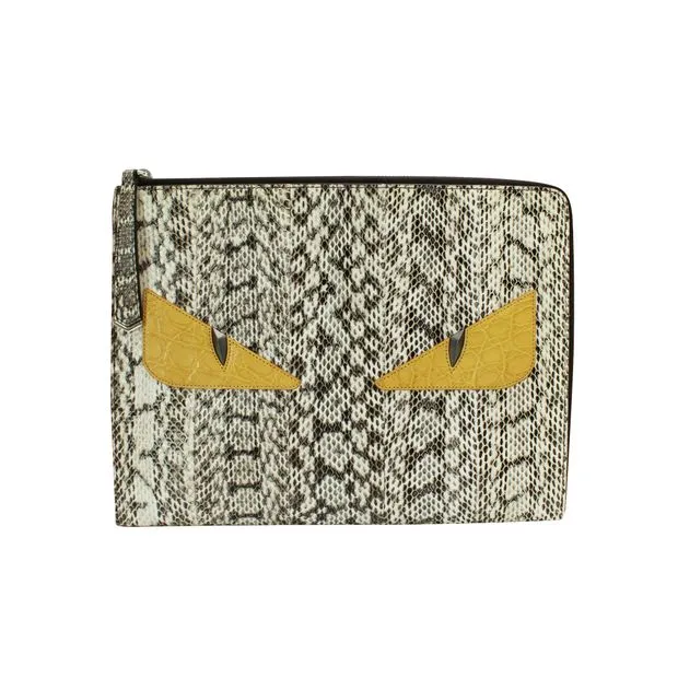 FENDI Snakeskin Monster Eyes Clutch
