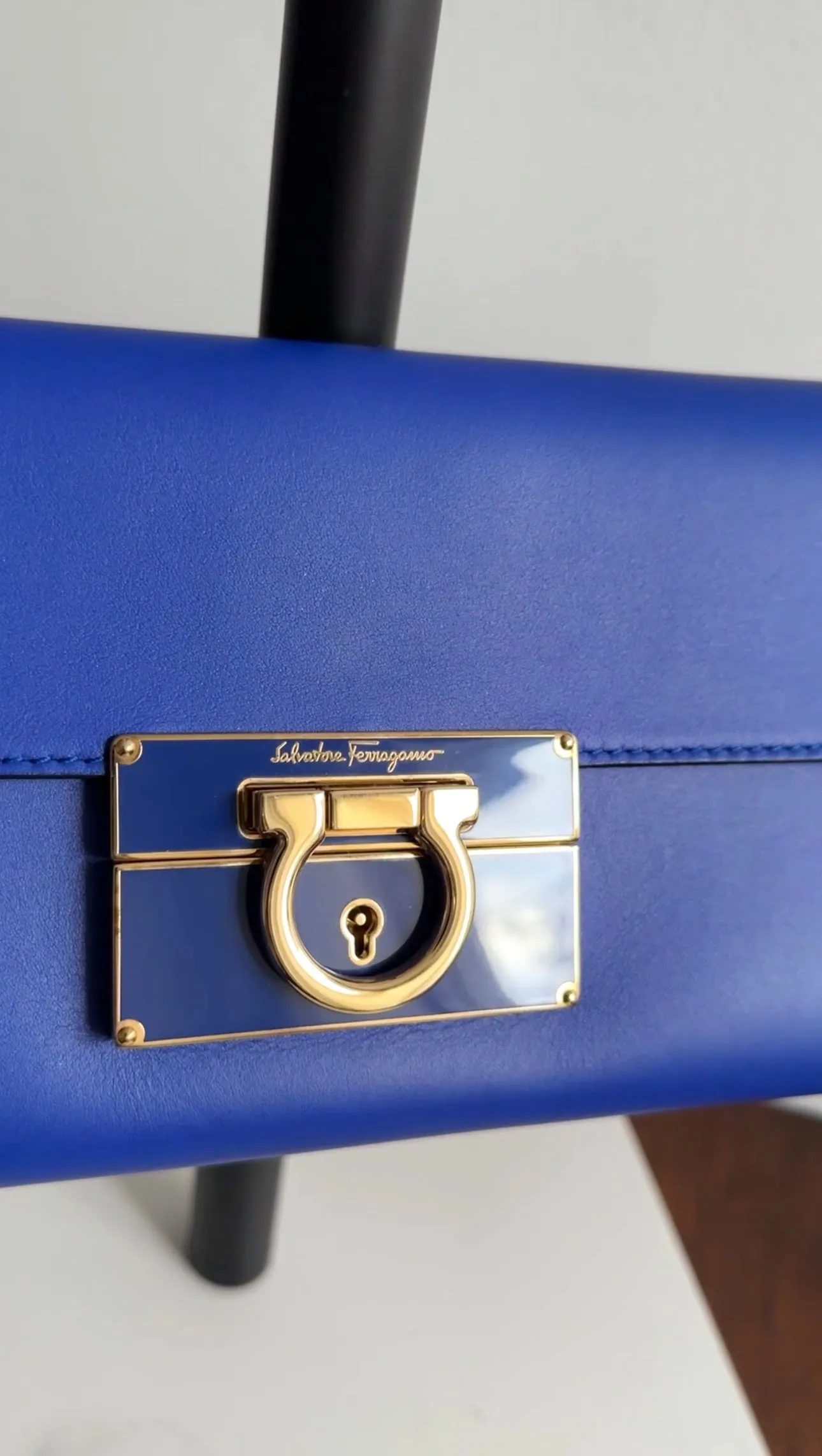 Ferragamo Cobalt Blue Afef Leather Wristlet Clutch Bag