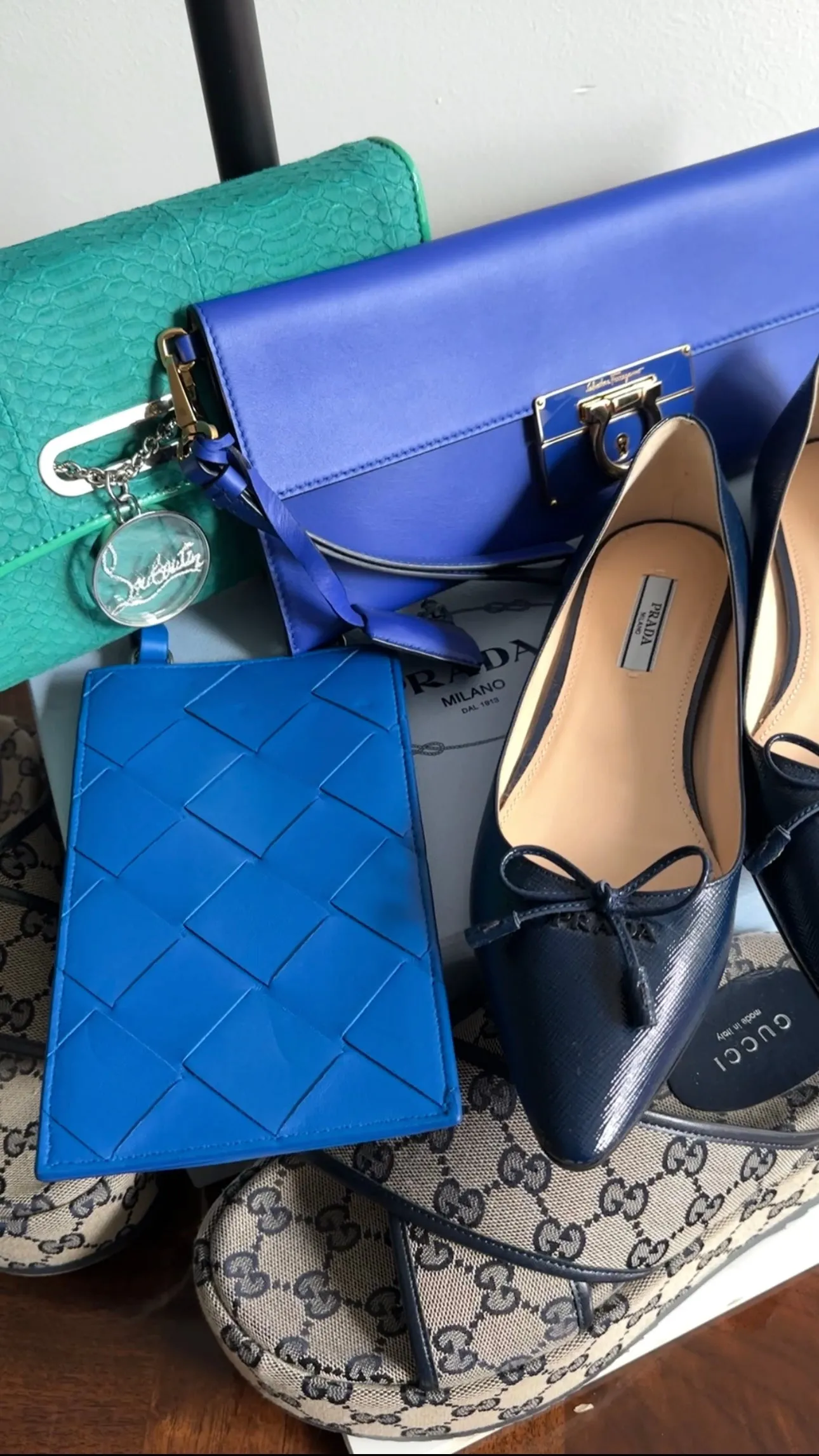 Ferragamo Cobalt Blue Afef Leather Wristlet Clutch Bag
