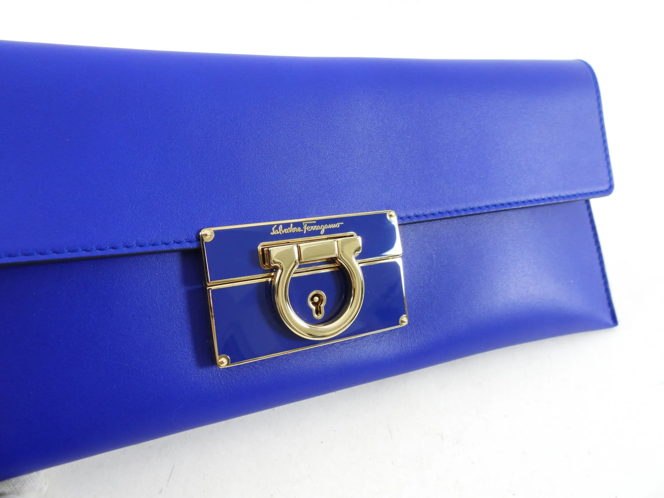 Ferragamo Cobalt Blue Afef Leather Wristlet Clutch Bag