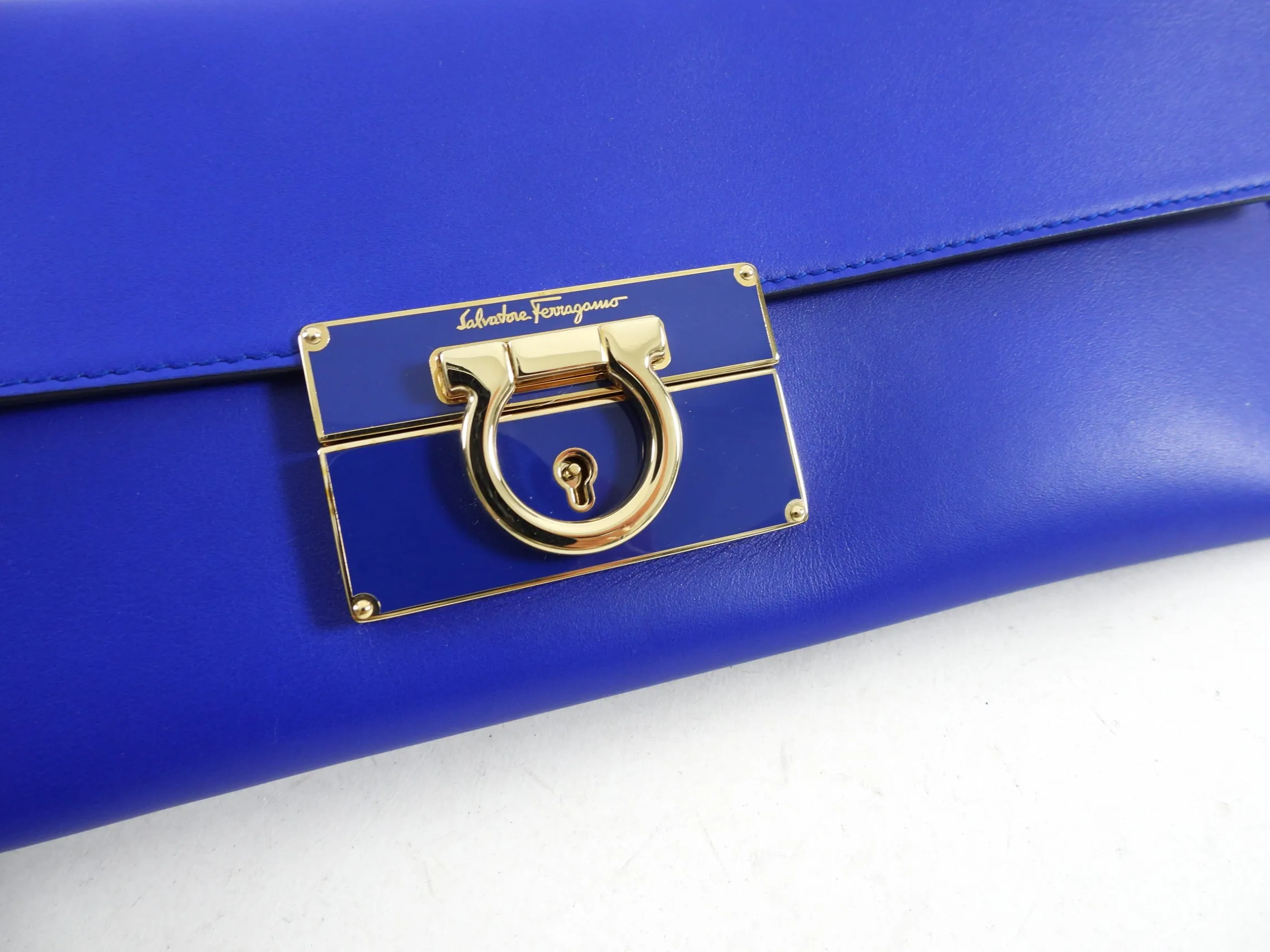 Ferragamo Cobalt Blue Afef Leather Wristlet Clutch Bag