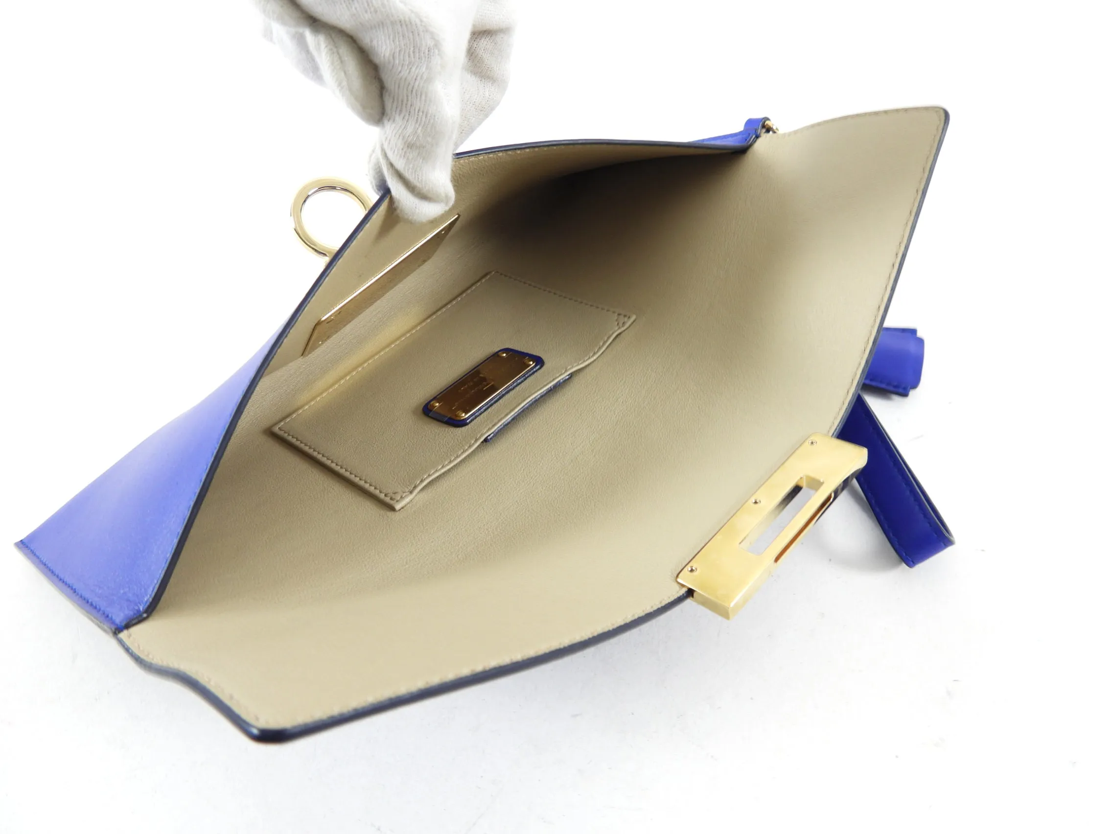 Ferragamo Cobalt Blue Afef Leather Wristlet Clutch Bag